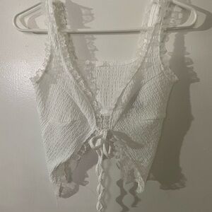 Lace Trimmed White Tank Top